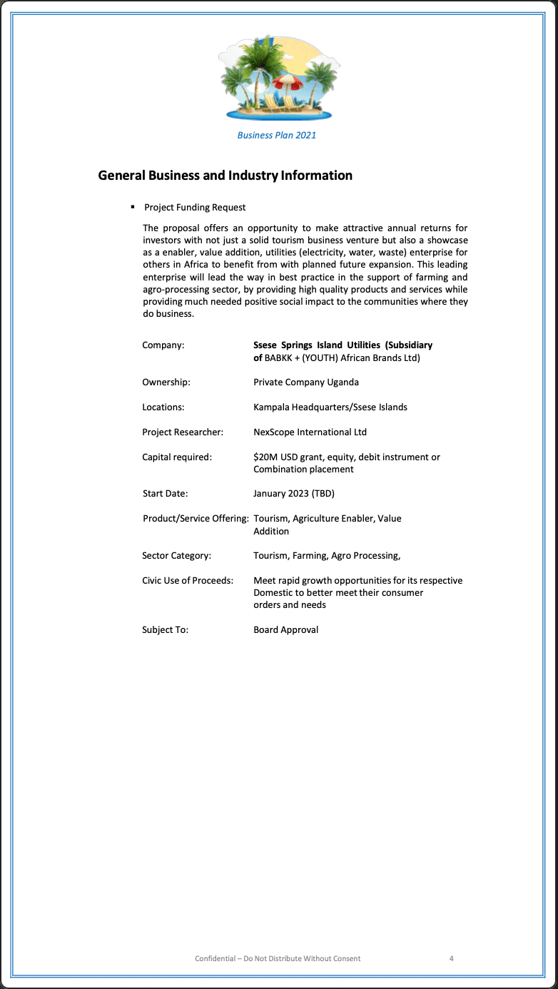 Ssese Islands economic development opportunity—food processing and fish farming.